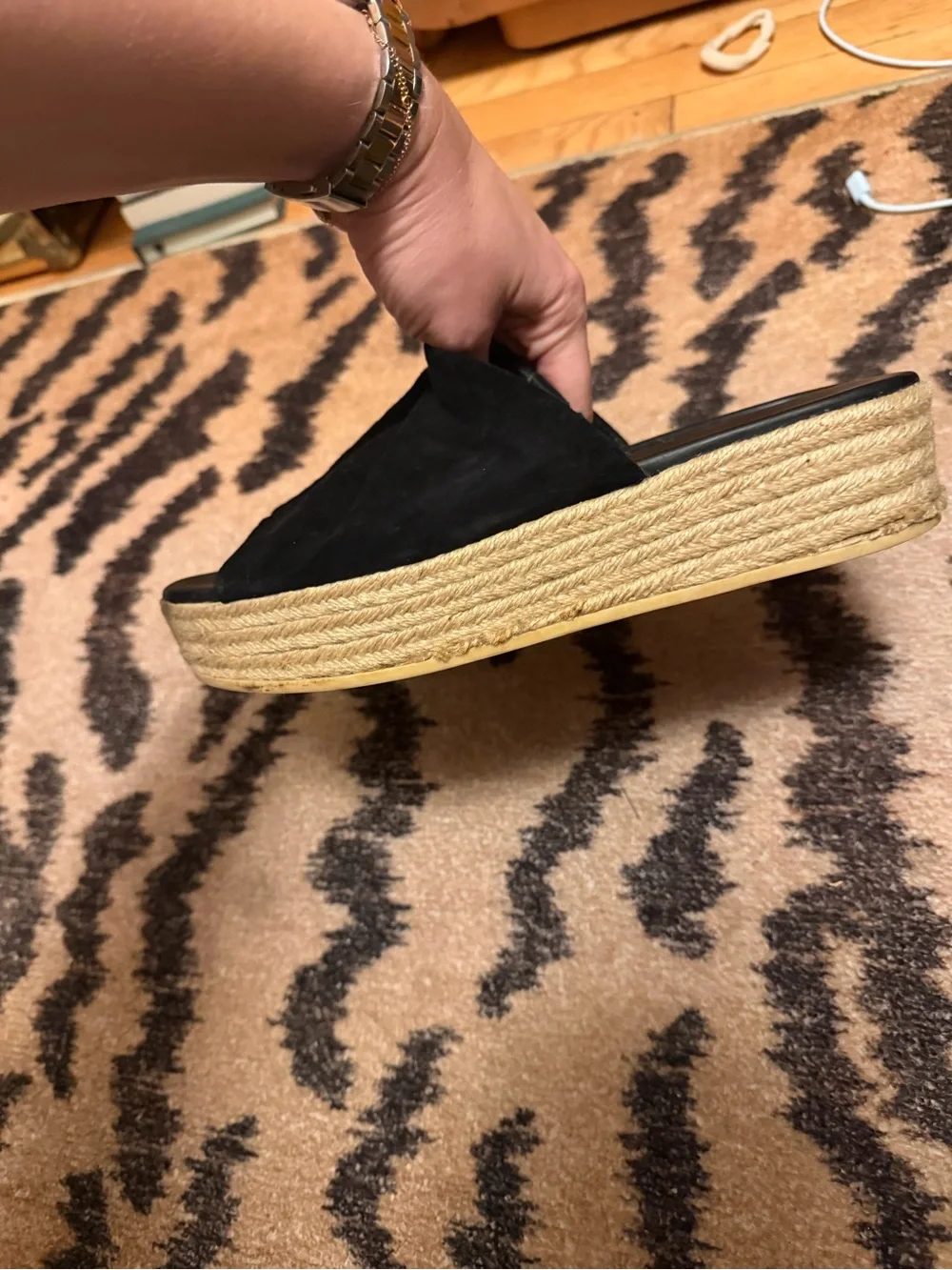 Vince Black Suede Solana Slide Espadrille Platform Sandal - Women
